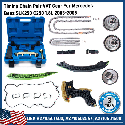 Timing Chain Pair VVT Gear For Mercedes Benz SLK250 C250 E-CLASS T-Model 1.8L Gasket Tool Set