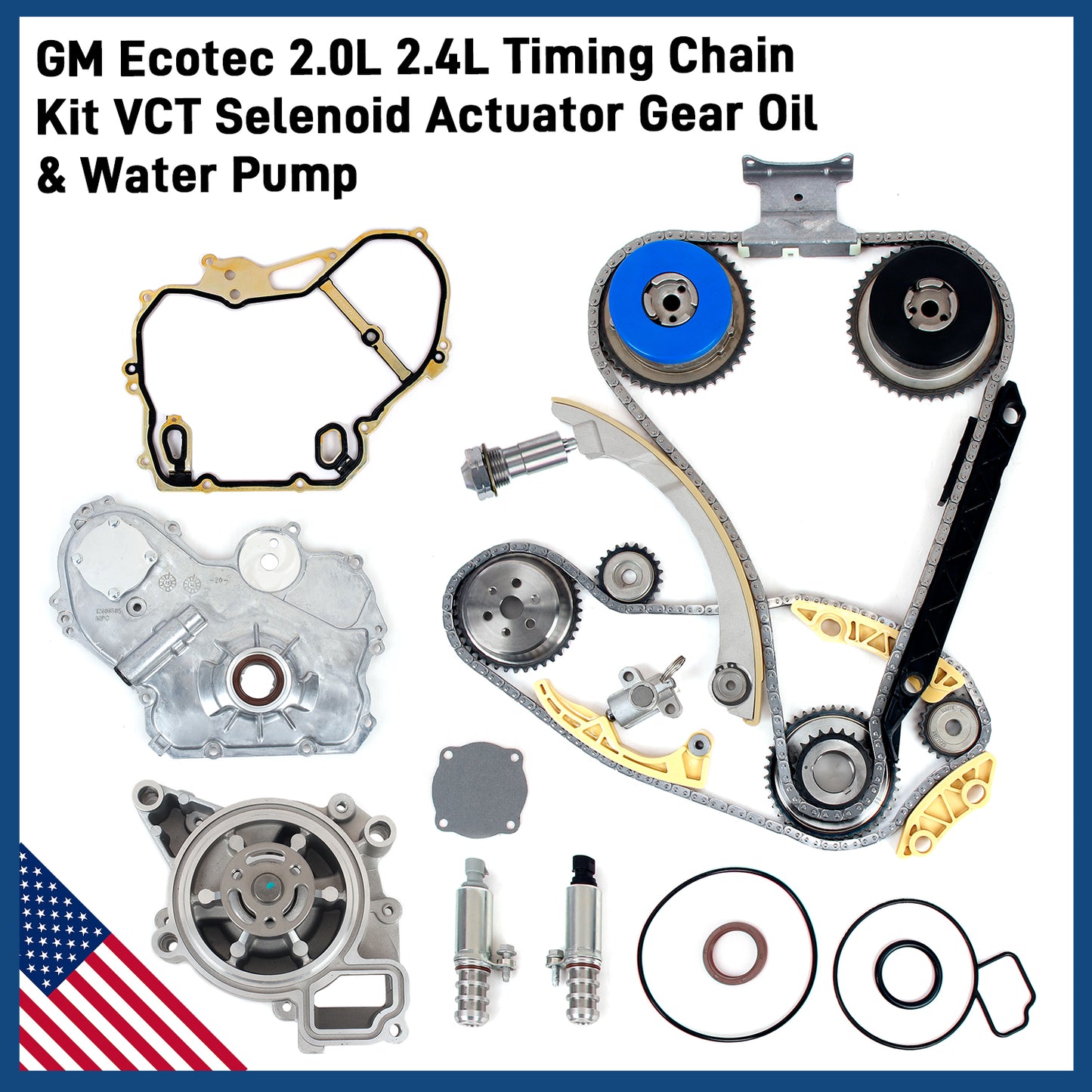 GM Ecotec 2.0L 2.4L Timing Chain Kit VCT Selenoid Actuator Gear Oil & Water Pump for BUICK LACROSSE / REGAL / VERANO,  CHEVROLET CAPTIVA SPORT / COBALT / HHR / IMPALA / MALIBU , GMC TERRAIN , PONTIAC G5 2.2L