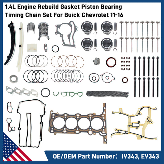 Engine Rebuild - Gasket Piston Bearing Timing Chain Engine Valves Set For Buick Encore Chevrolet Cruze Limited Sonic Trax 1.4L