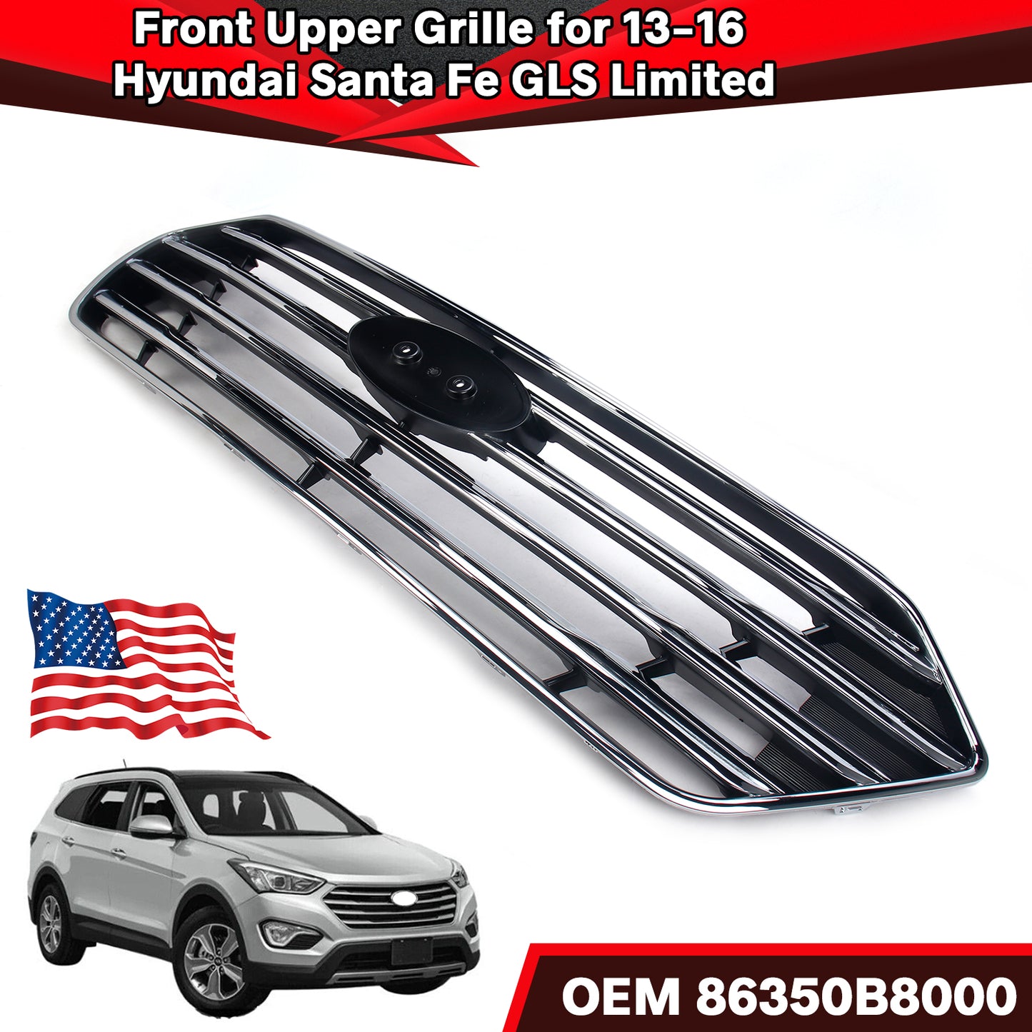 Front Grille Chrome Fits Hyundai Santa Fe GLS Limited 2013-2016 3.3L 7 Seat